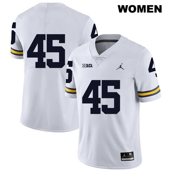 Women's NCAA Michigan Wolverines Adam Shibley #45 No Name White Jordan Brand Authentic Stitched Legend Football College Jersey BN25I00HN